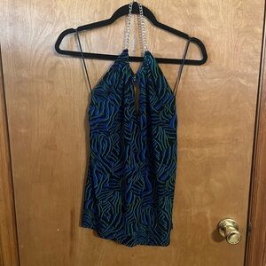 Michael Kors Chic Blue and Green Halter Top